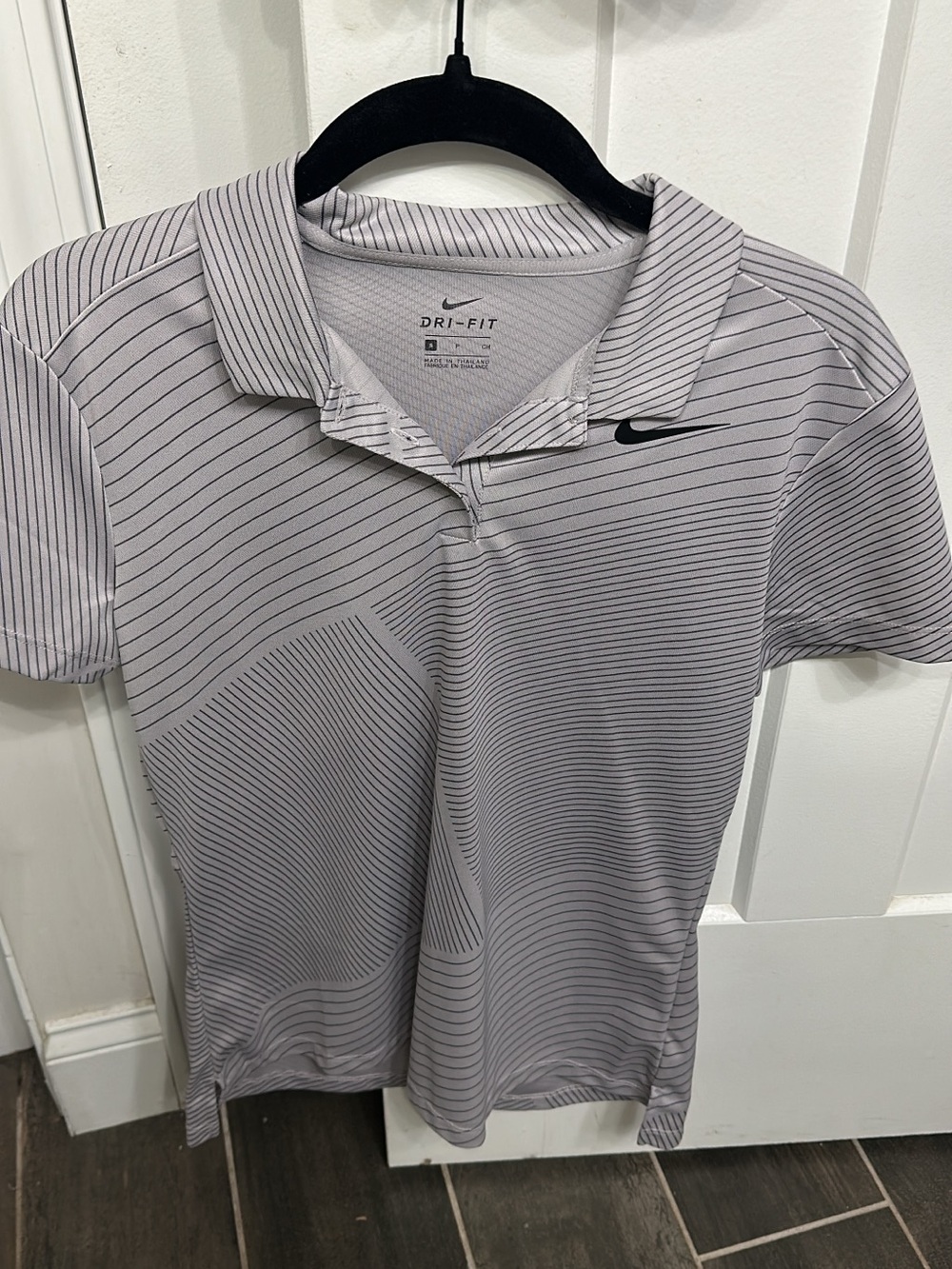Nike Light Gray Striped Dri-FIT Polo